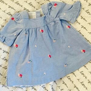 Baby girl Chambray dress with embroidered flowers. Size 3 to 6 mos.